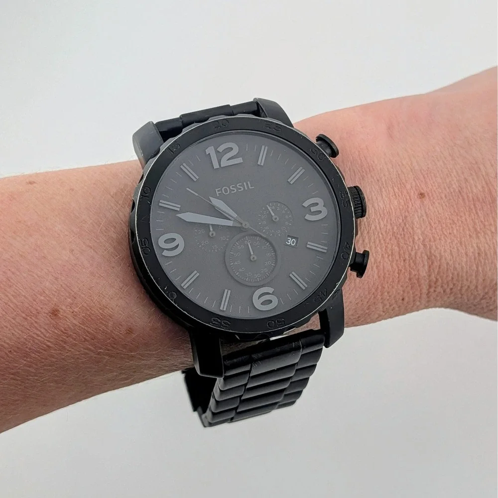 Fossil Nate JR1401 Men's Watch Black Stainless Steel Chronograph 50mm 7.75